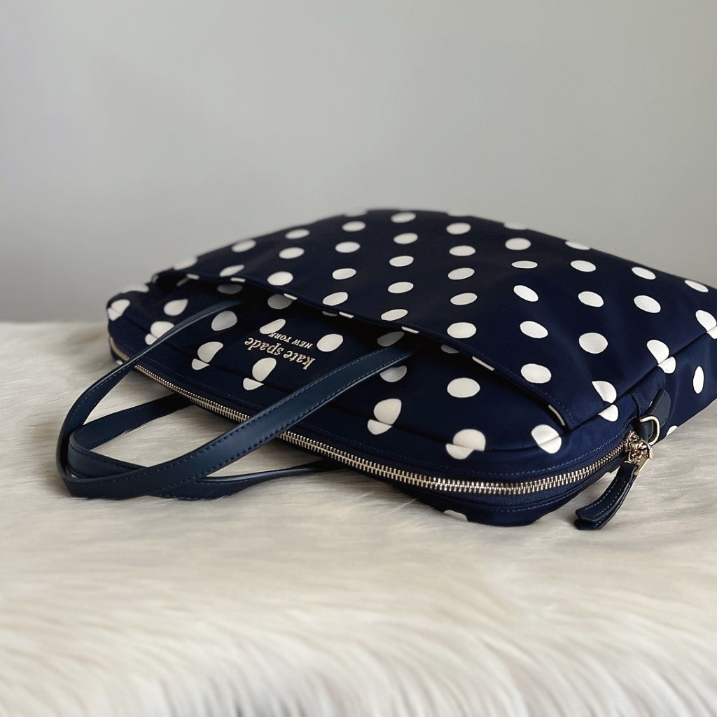 Kate Spade Navy Polka Dot Front Logo Computer Shoulder Bag Like New