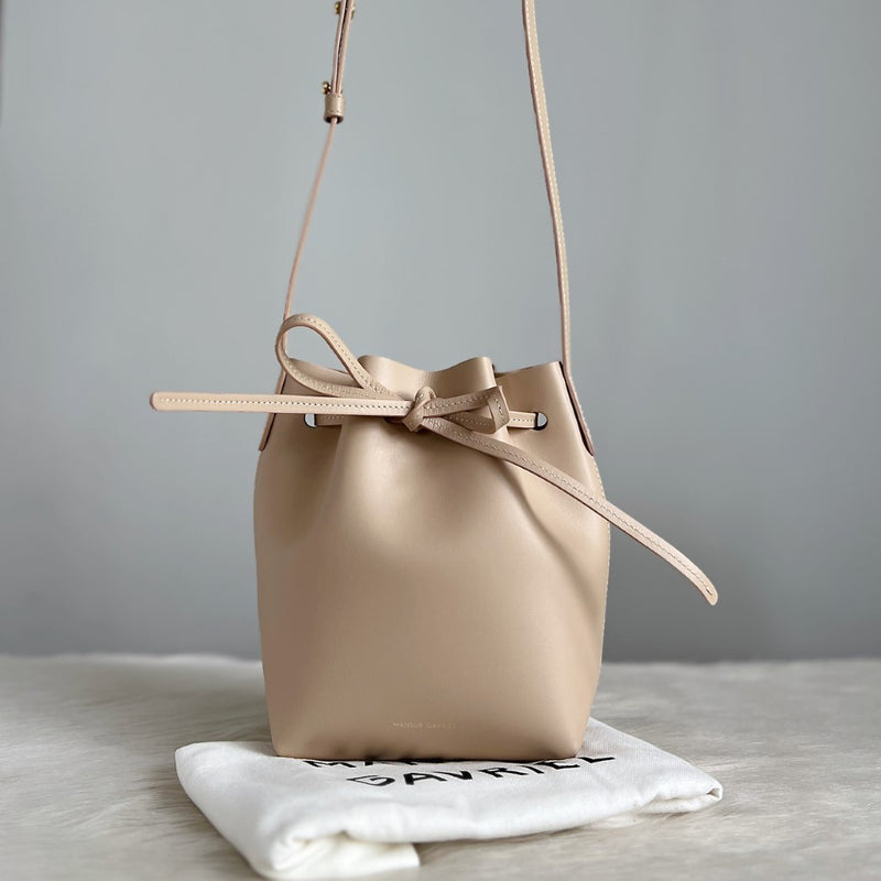 Mansur Gavriel Beige Leather Mini Bucket Drawstring Shoulder Bag Excellent
