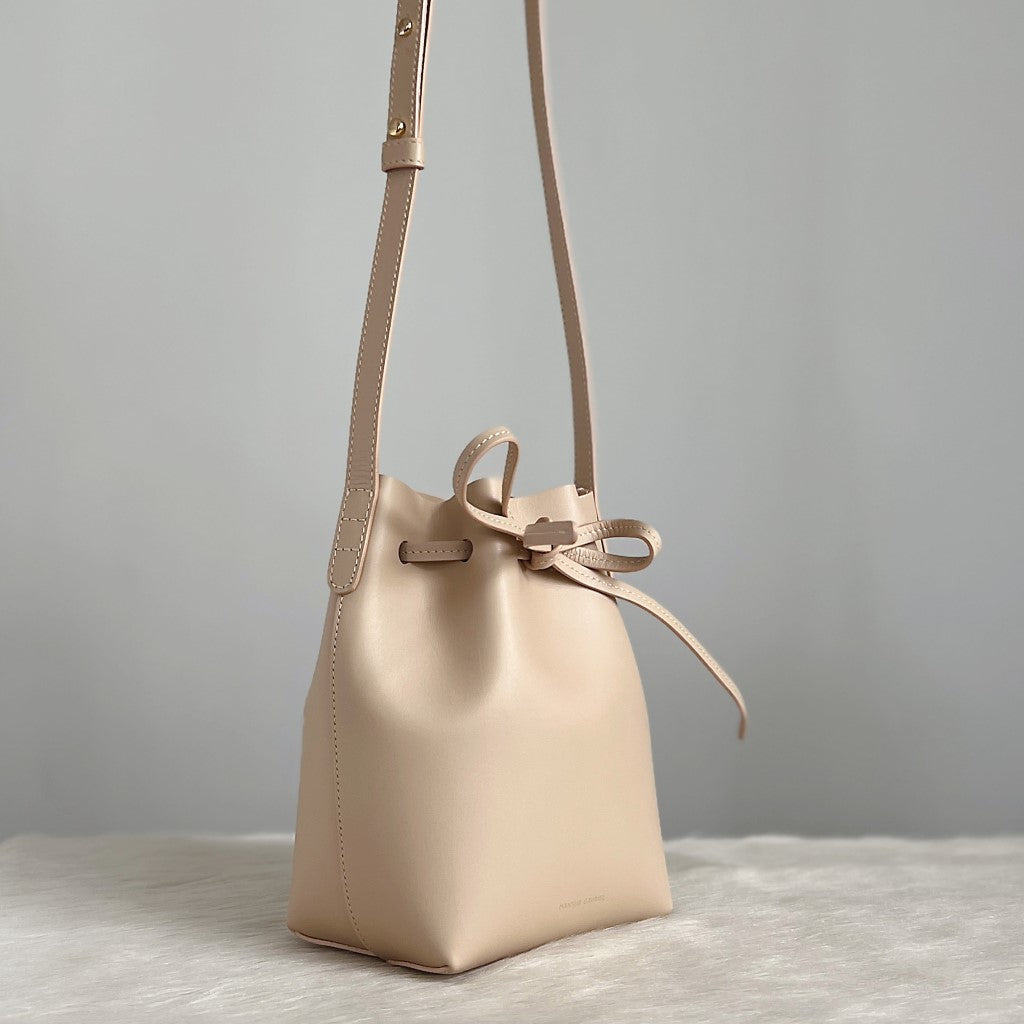 Mansur Gavriel Beige Leather Mini Bucket Drawstring Shoulder Bag Excellent