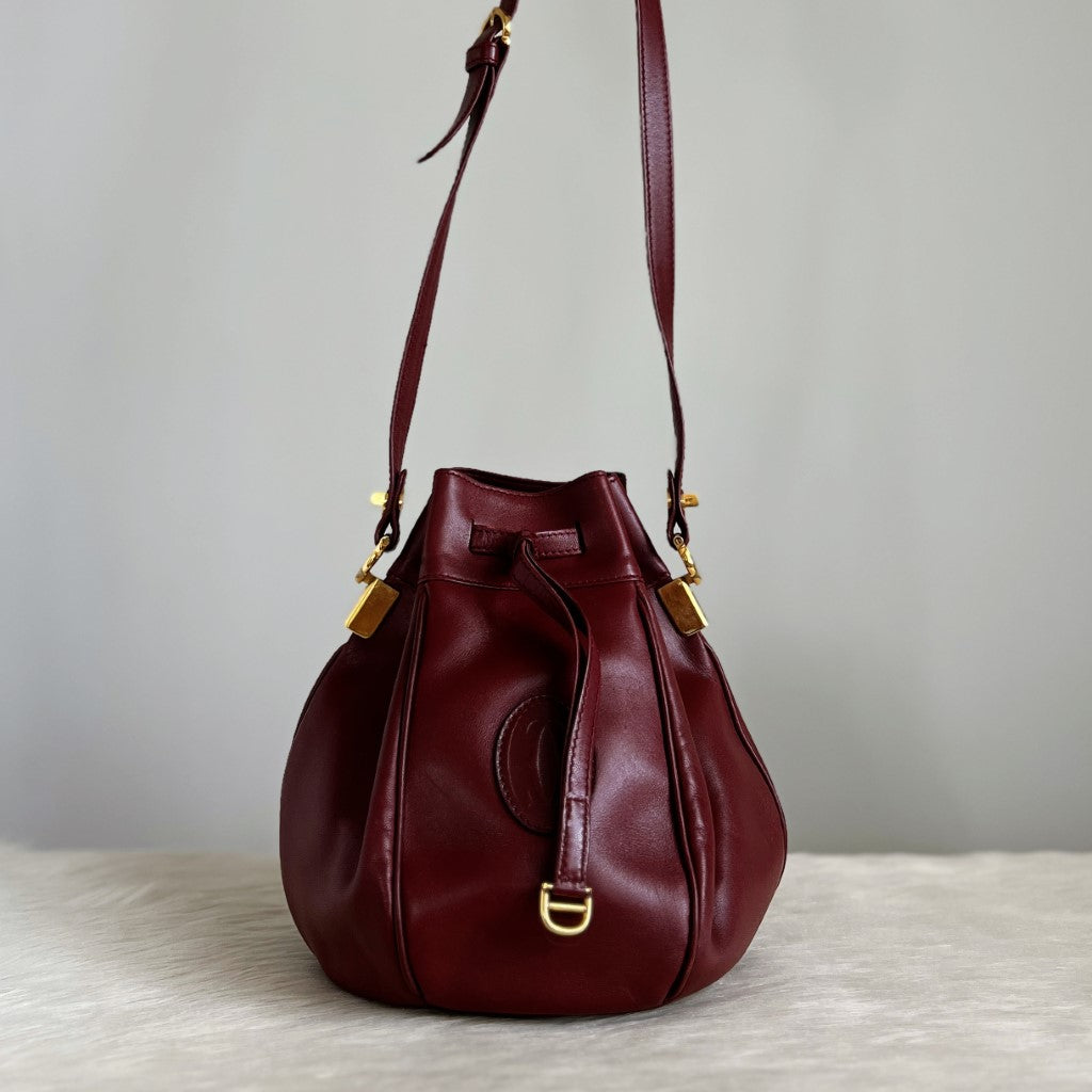 Cartier Signature Bordeaux Leather Drawstring Bucket Shoulder Bag