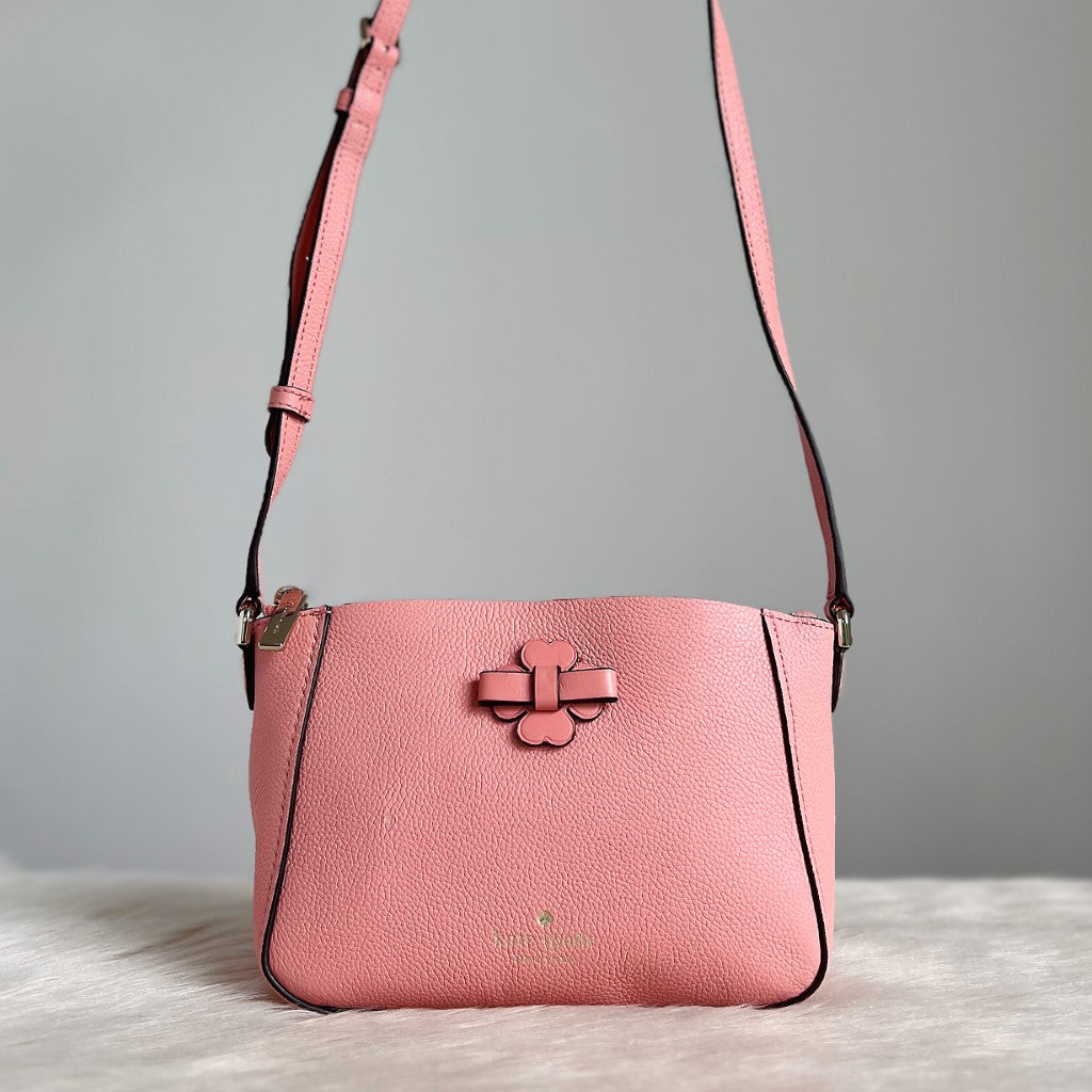 Kate Spade Pink Leather Front Bow Small Crossbody Shoulder Bag