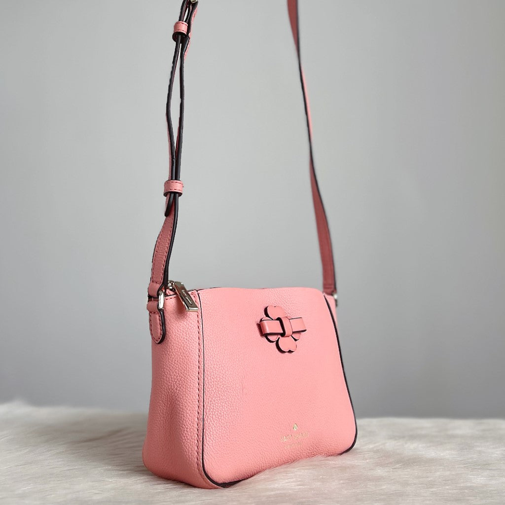 Kate Spade Pink Leather Front Bow Small Crossbody Shoulder Bag