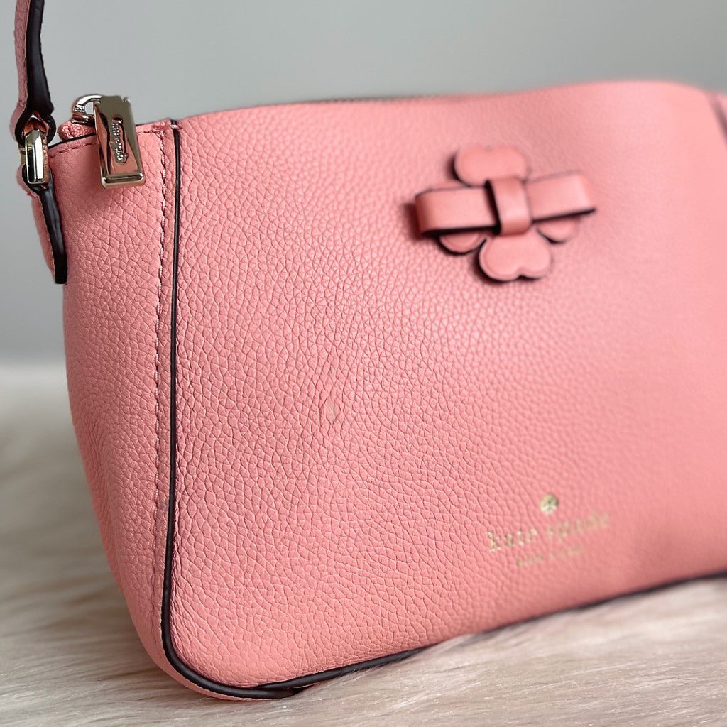 Kate Spade Pink Leather Front Bow Small Crossbody Shoulder Bag