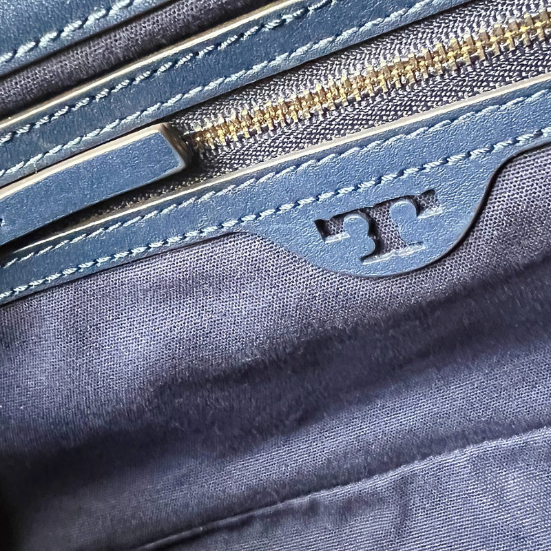 Tory Burch Navy Leather Signature T Detail Shoulder Bag Excellent