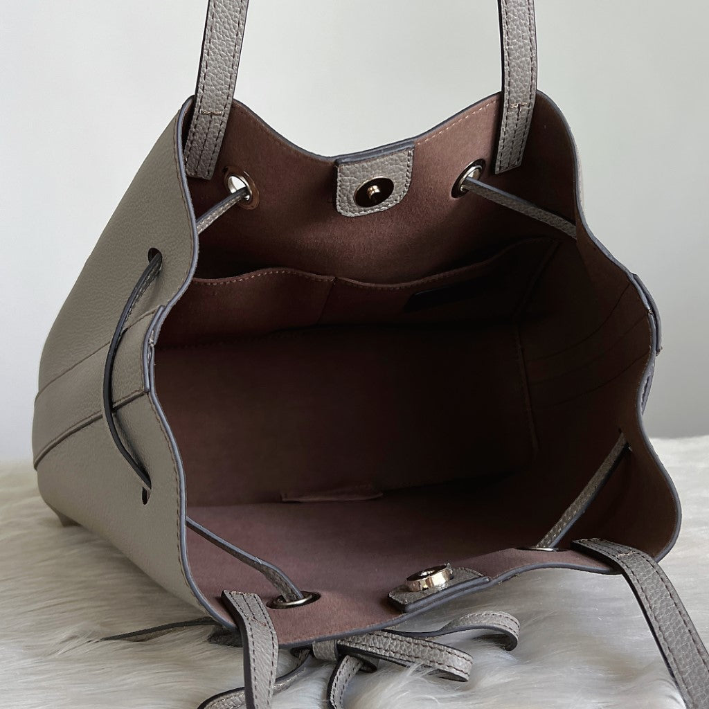 Furla Grey Leather Drawstring Career Shoulder Bag Like New