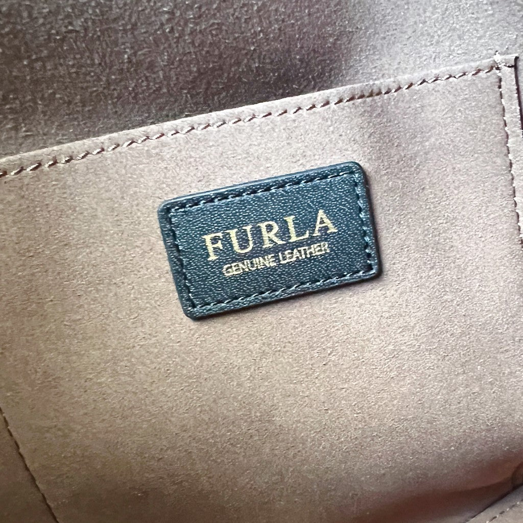 Furla Grey Leather Drawstring Career Shoulder Bag Like New