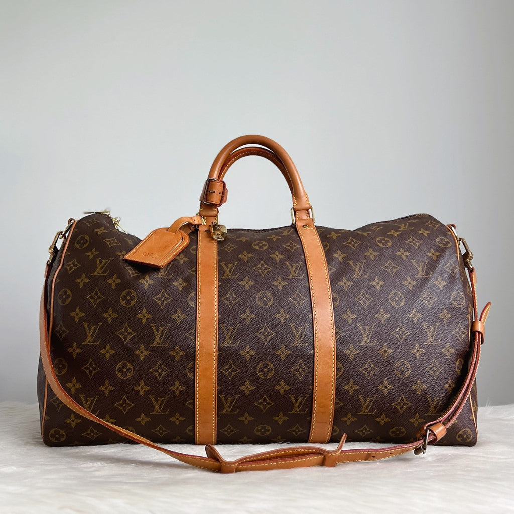 Louis Vuitton Signature Monogram Bandouliere Keepall 50 Travel Bag Full Set