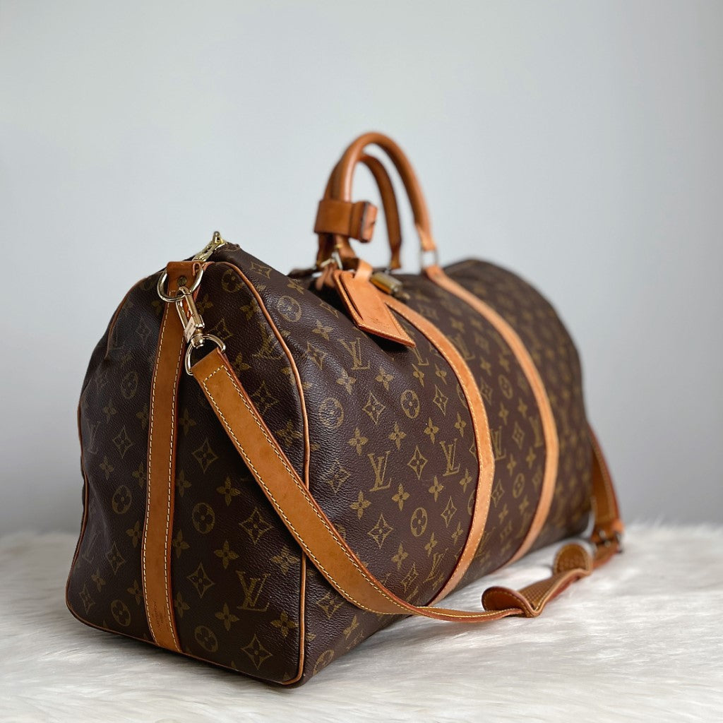 Louis Vuitton Signature Monogram Bandouliere Keepall 50 Travel Bag Full Set