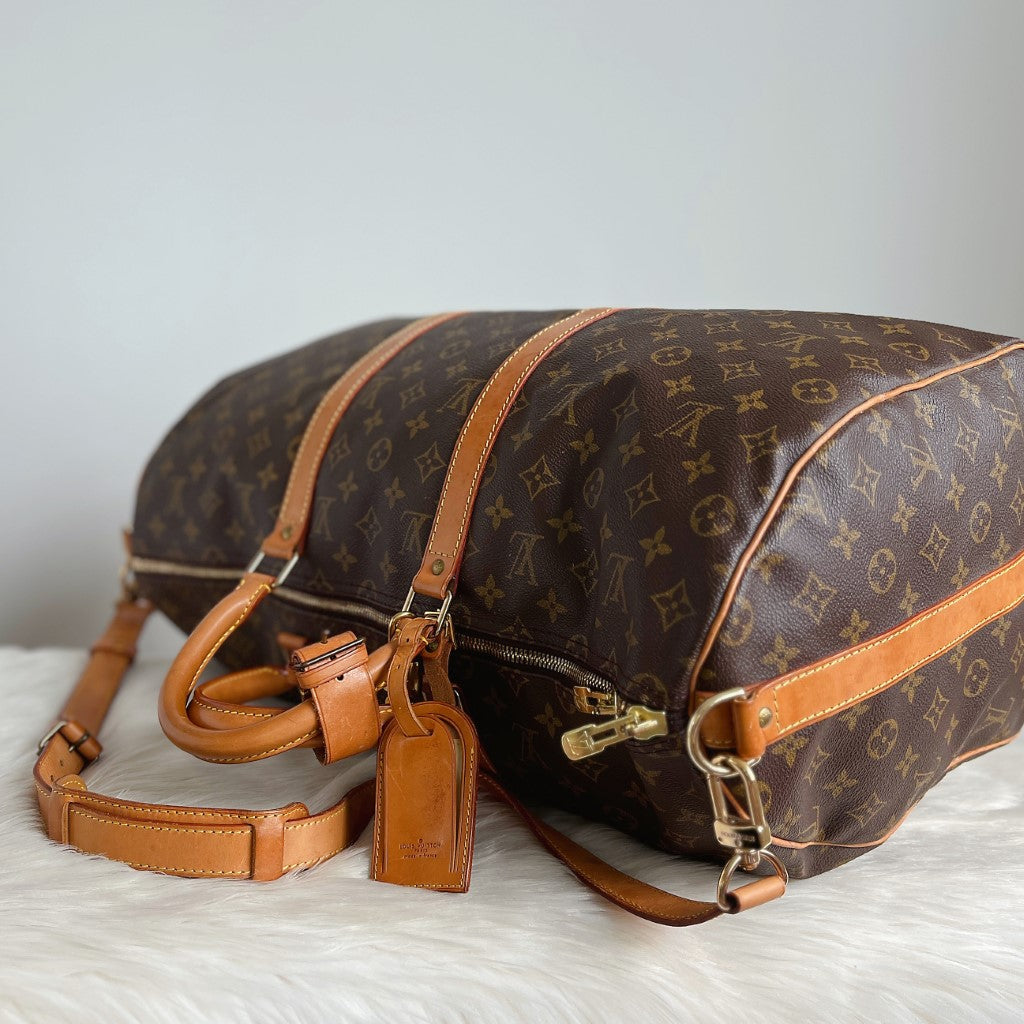 Louis Vuitton Signature Monogram Bandouliere Keepall 50 Travel Bag Full Set