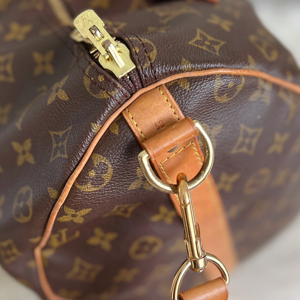 Louis Vuitton Signature Monogram Bandouliere Keepall 50 Travel Bag Full Set