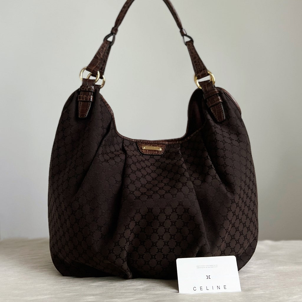 Celine Chocolate Monogram Slouchy Shoulder Bag Excellent