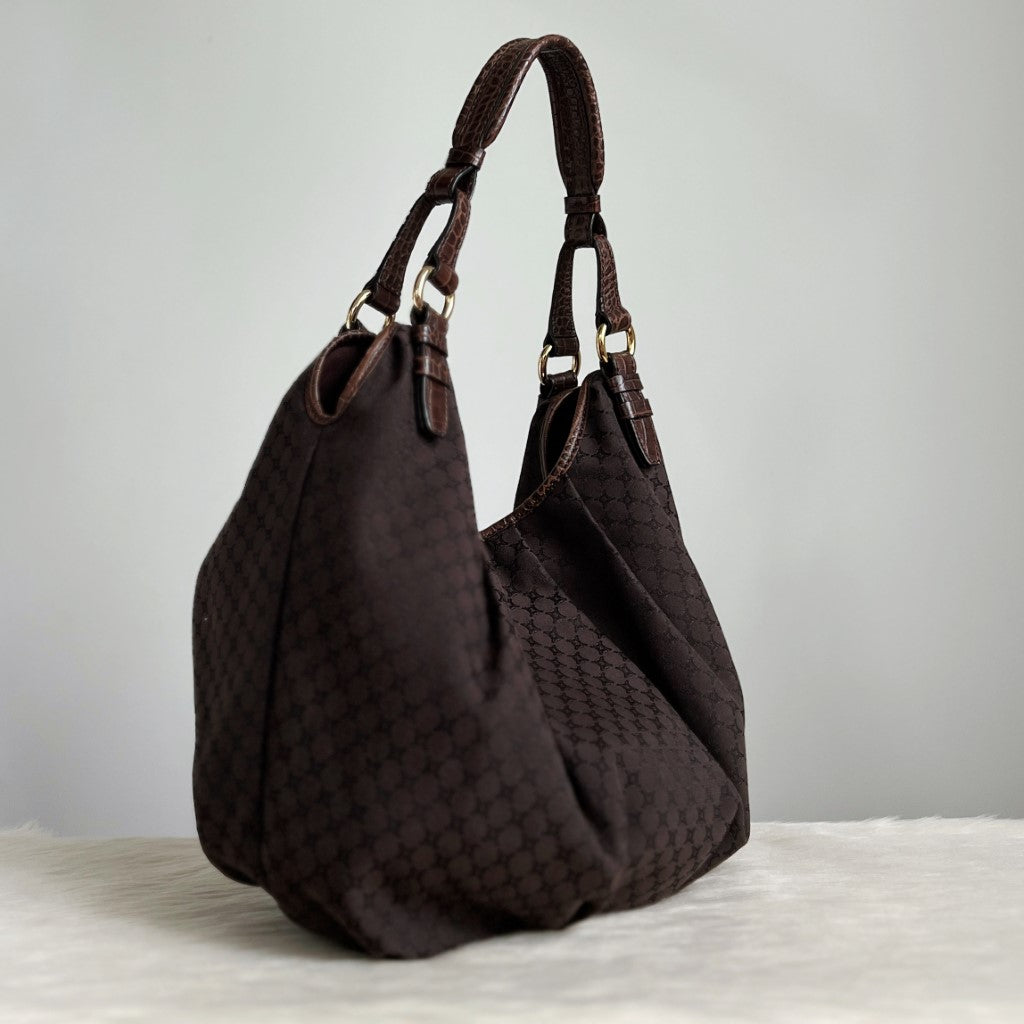 Celine Chocolate Monogram Slouchy Shoulder Bag Excellent