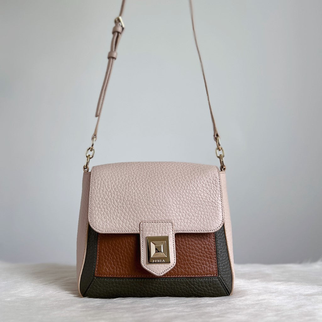 Furla Tri-Tone Leather Front Detail Crossbody Shoulder Bag Like New