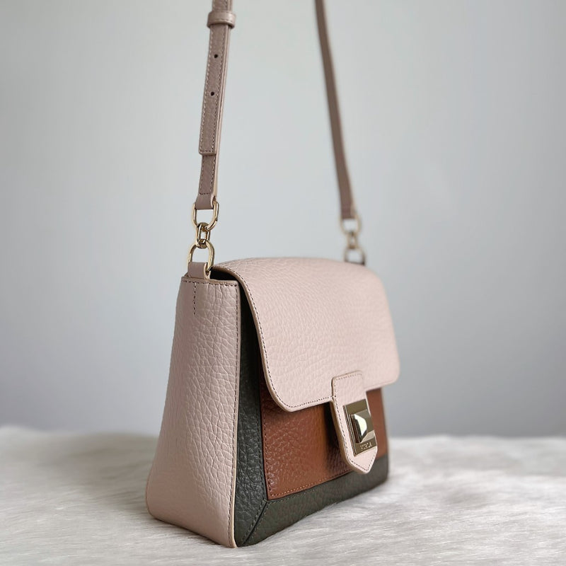 Furla Tri-Tone Leather Front Detail Crossbody Shoulder Bag Like New