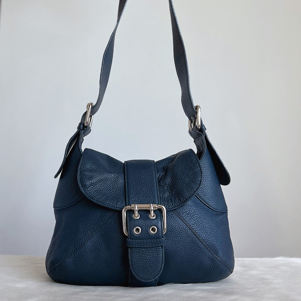 Furla Navy Leather Front Buckle Crossbody Shoulder Bag Excellent