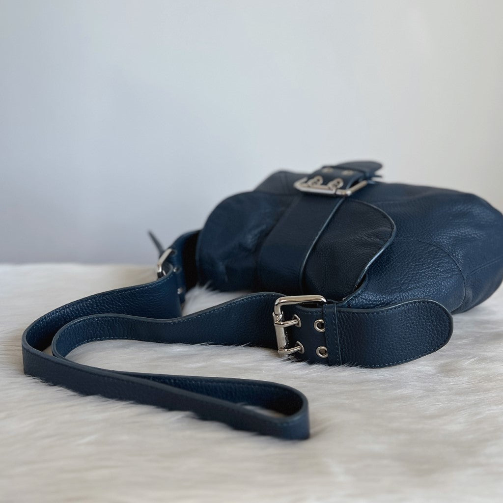 Furla Navy Leather Front Buckle Crossbody Shoulder Bag Excellent