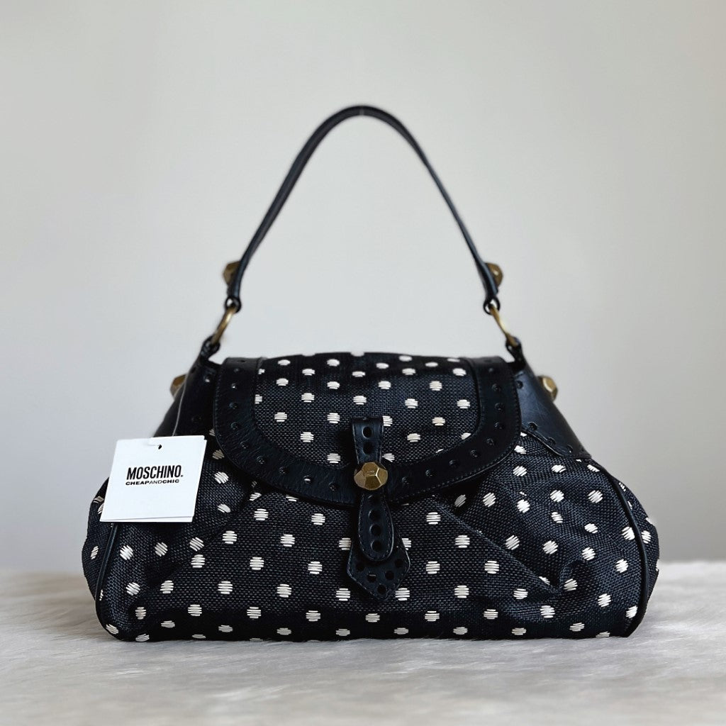 Moschino Leather Trim Polka Dot Shoulder Bag New with Tags