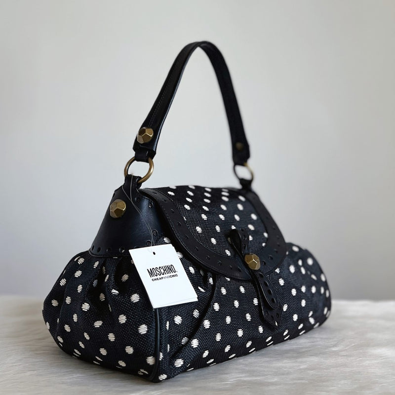 Moschino Leather Trim Polka Dot Shoulder Bag New with Tags