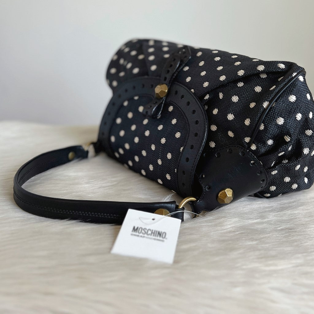 Moschino Leather Trim Polka Dot Shoulder Bag New with Tags