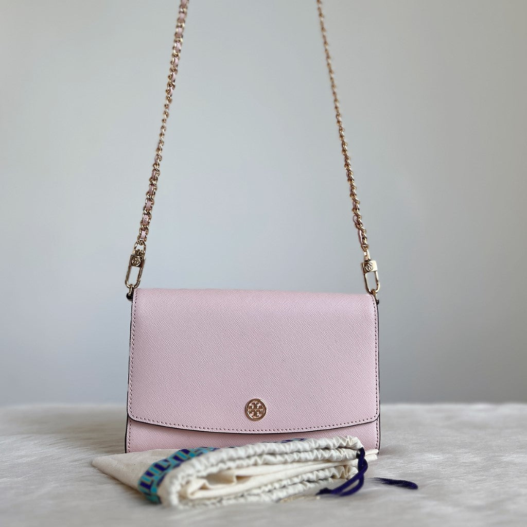 Tory Burch Pink Leather Front Logo Crossbody Shoulder Bag Like New