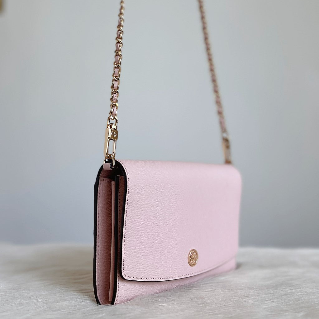 Tory Burch Pink Leather Front Logo Crossbody Shoulder Bag Like New