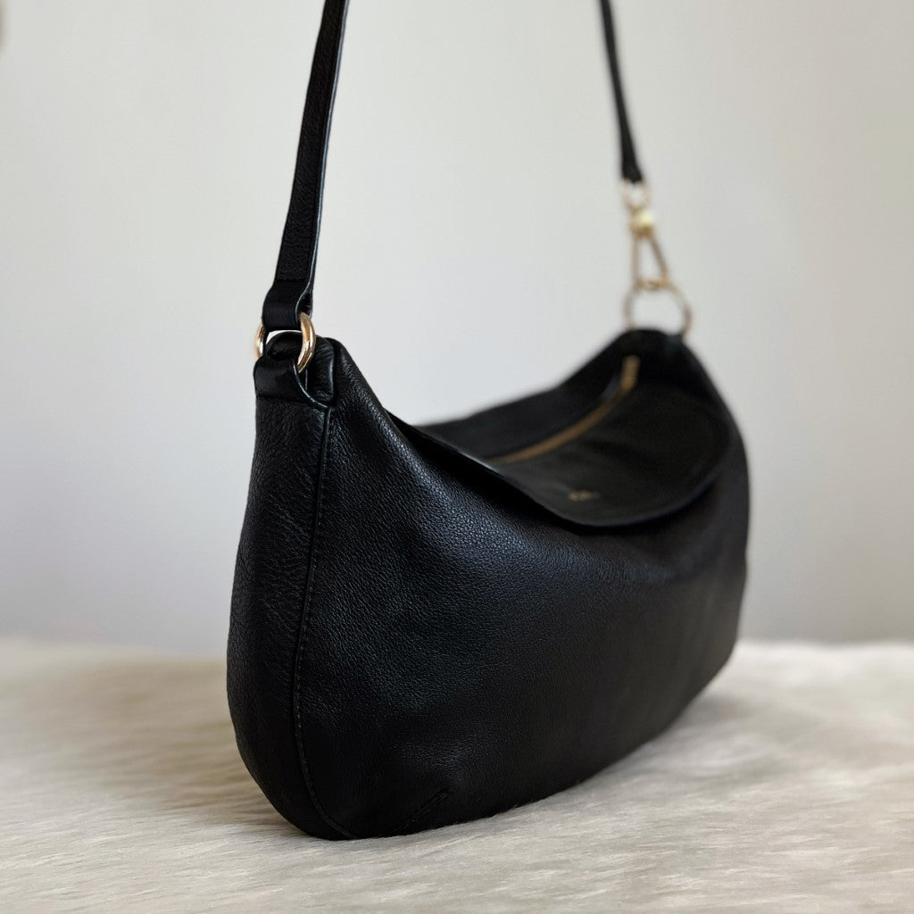 Furla Black Leather Front Pocket Crossbody Shoulder Bag