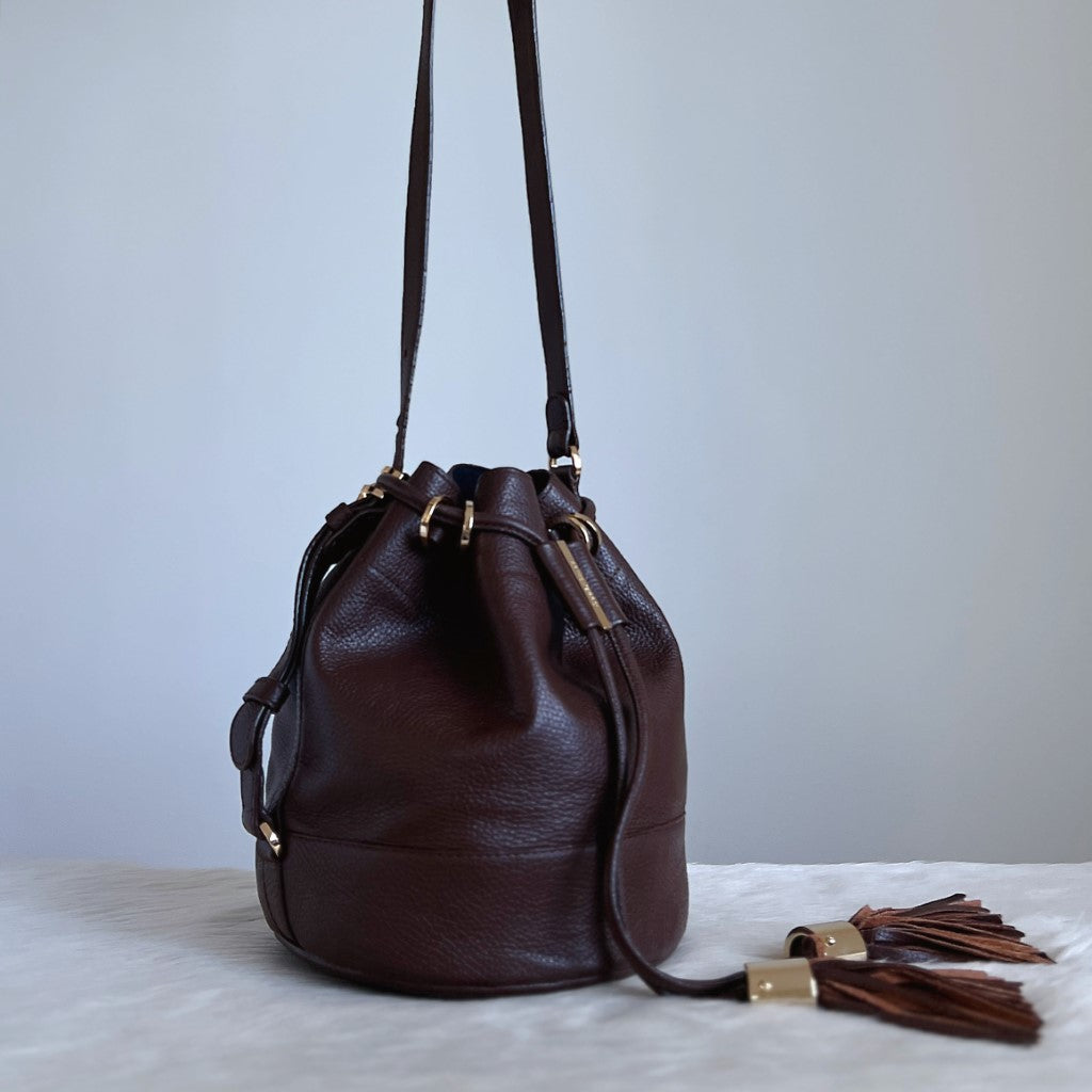 See by Chloe Chocolate Leather Bucket Drawstring Shoulder Bag Excellent