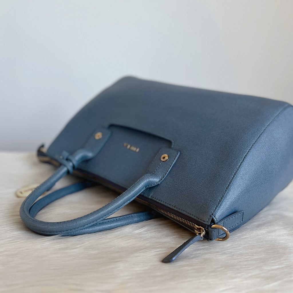 Furla Smoky Blue Leather F Charm 2 Way Shoulder Bag Like New