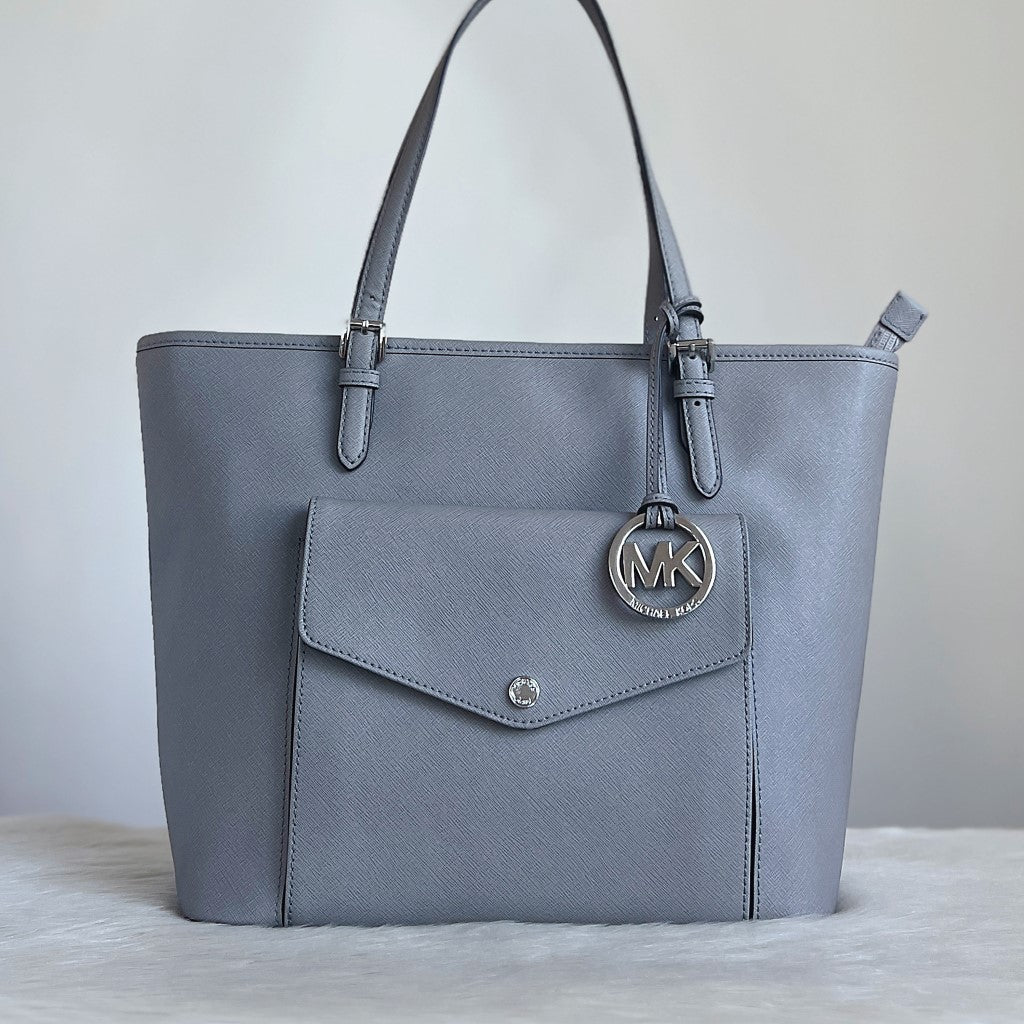 Michael Kors Grey Leather MK Logo Career Shoulder Bag Like New