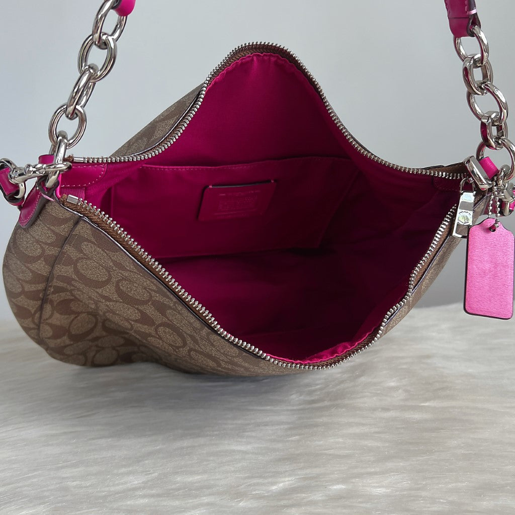 Coach Fuchsia Leather Monogram Slouchy 2 Way Shoulder Bag Like New