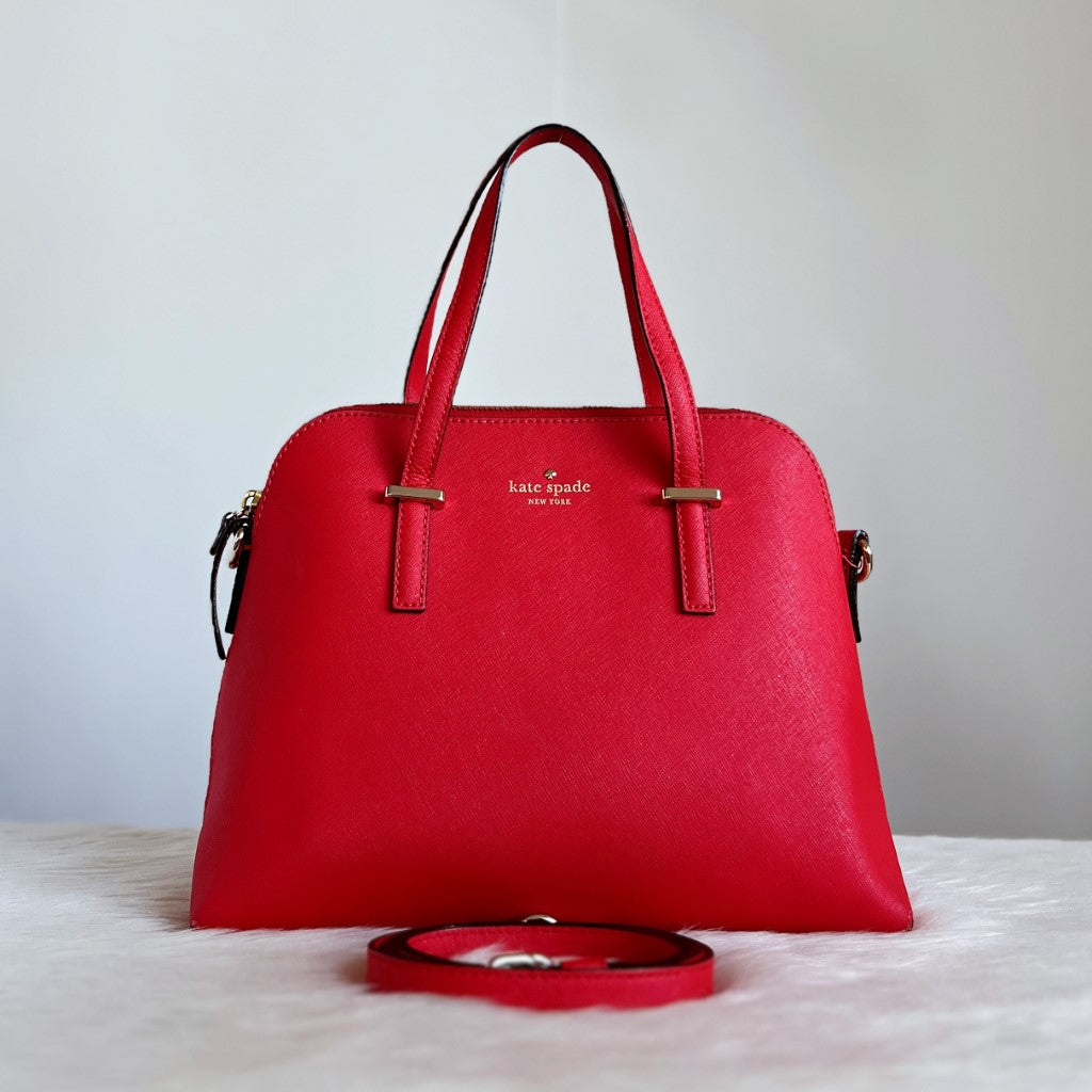 Kate Spade Red Leather Front Logo 2 Way Shoulder Bag Like New