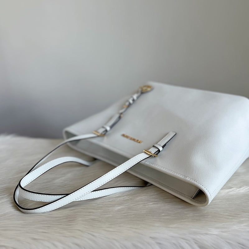 Michael Kors White Leather MK Charm Large Shoulder Bag Like New