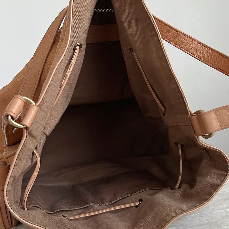 See by Chloe Caramel Leather Bucket Drawstring Shoulder Bag Excellent
