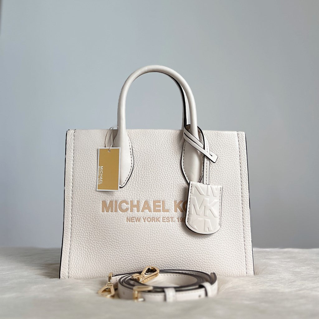 Michael Kors White Leather Book Tote 2 Way Shoulder Bag New with Tags