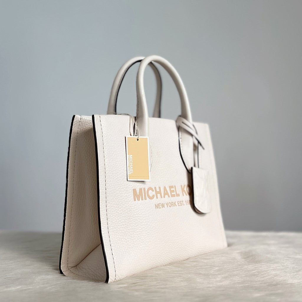 Michael Kors White Leather Book Tote 2 Way Shoulder Bag New with Tags