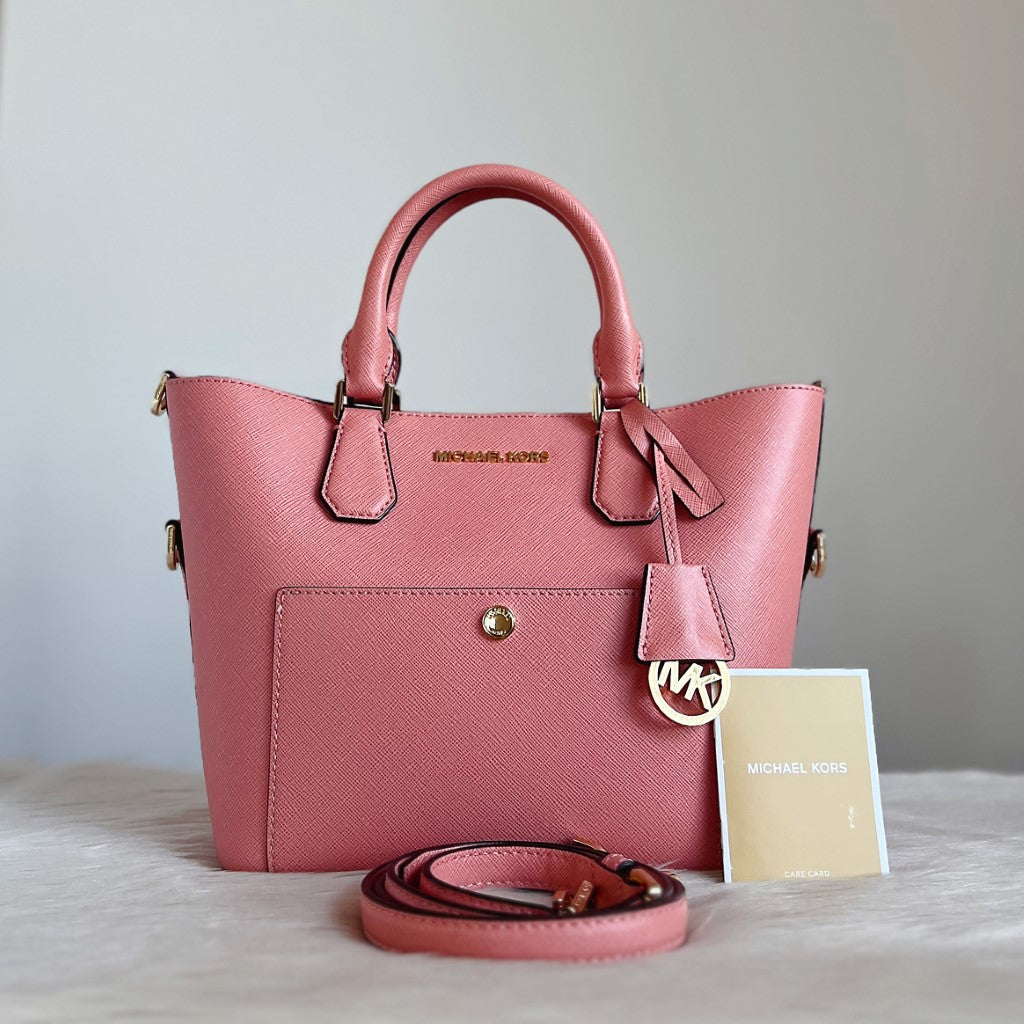 Michael Kors Pink Leather MK Charm Detail 2 Way Shoulder Bag Like New