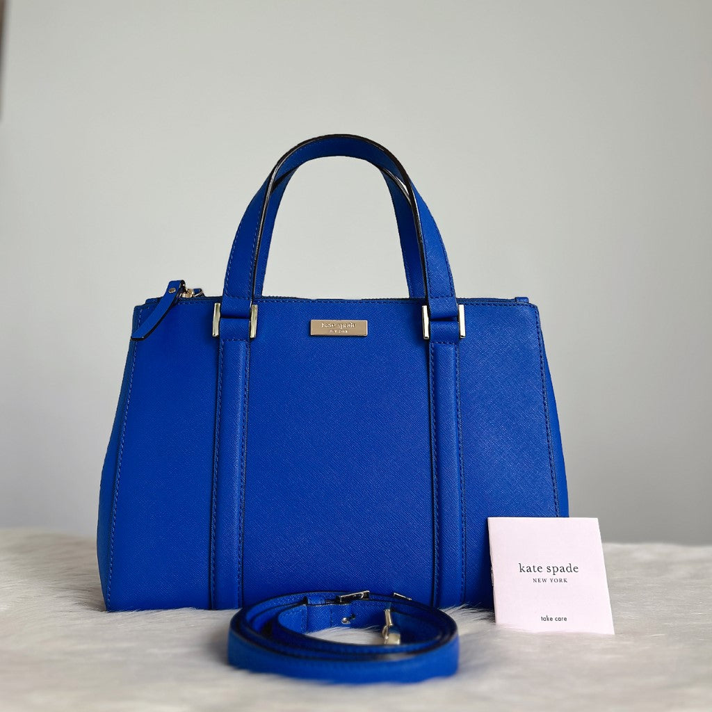 Kate Spade Blue Leather Triple Compartment Career 2 Way Shoulder Bag Like New