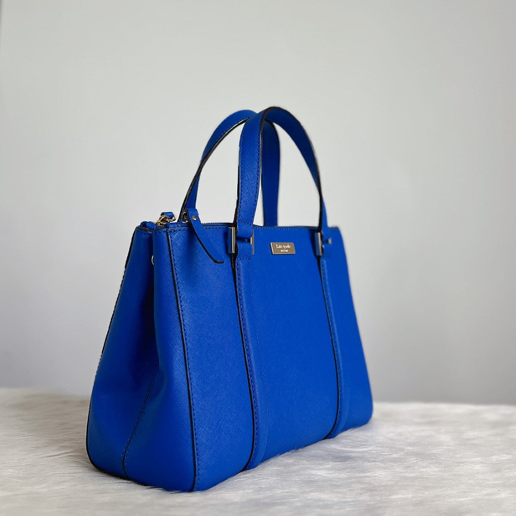 Kate Spade Blue Leather Triple Compartment Career 2 Way Shoulder Bag Like New