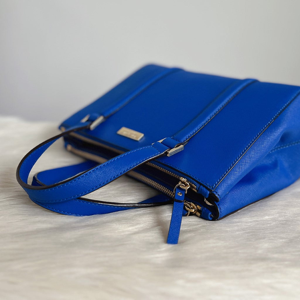 Kate Spade Blue Leather Triple Compartment Career 2 Way Shoulder Bag Like New