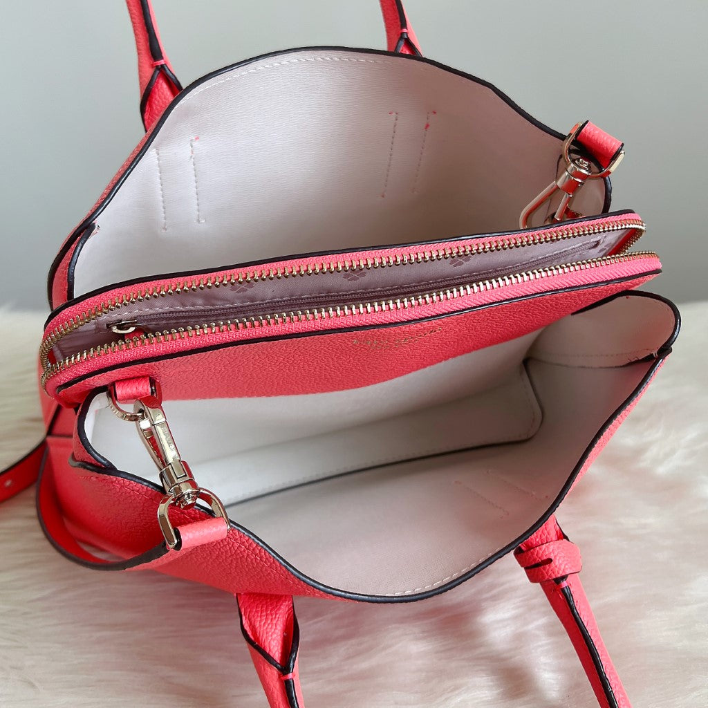 Kate Spade Bright Pink Leather Triple Compartment 2 Way Shoulder Bag Like New