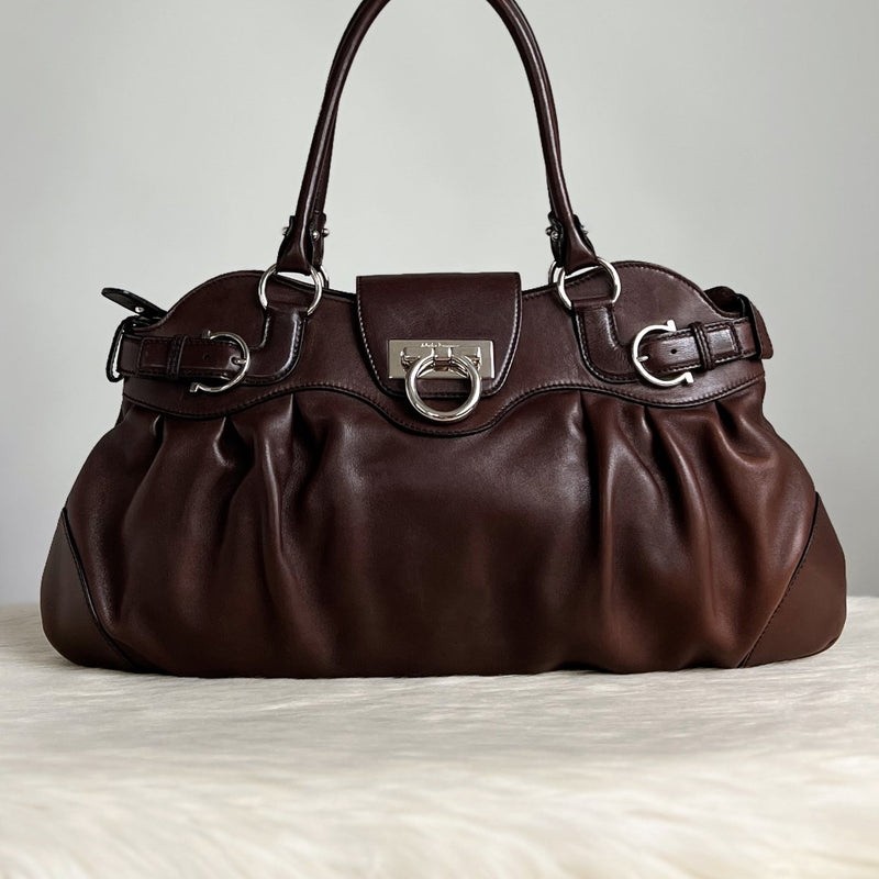 Salvatore Ferragamo Chocolate Leather Signature Career Shoulder Bag