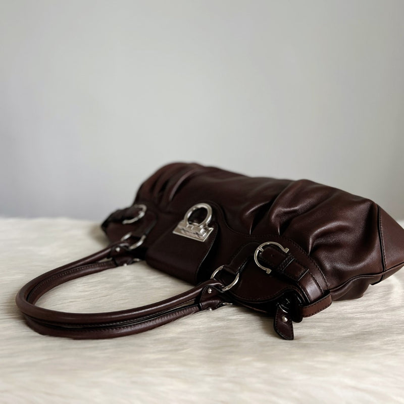 Salvatore Ferragamo Chocolate Leather Signature Career Shoulder Bag