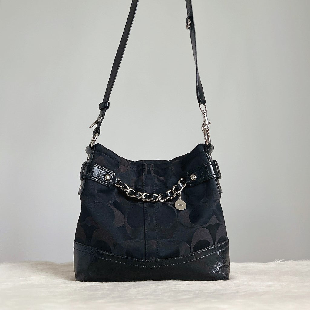 Coach Black Monogram Front Chain Detail Crossbody Shoulder Bag