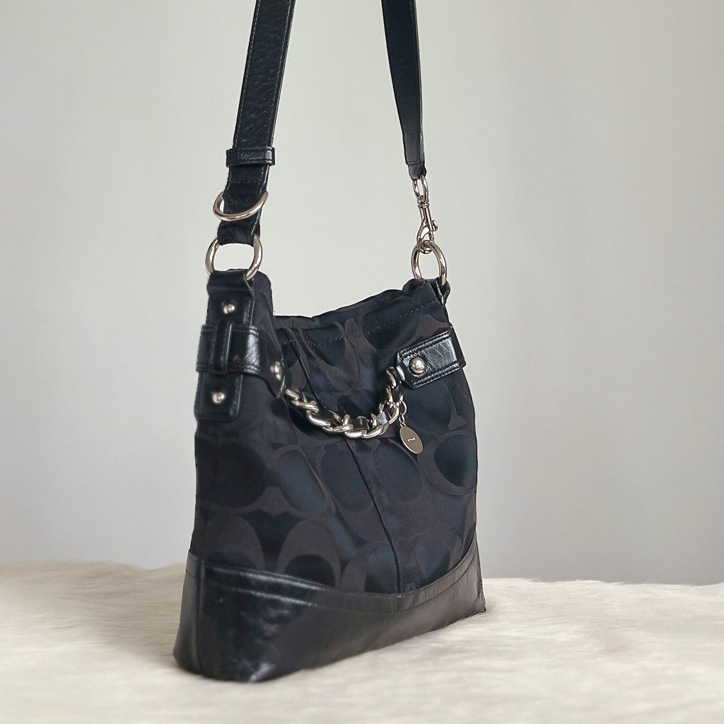 Coach Black Monogram Front Chain Detail Crossbody Shoulder Bag