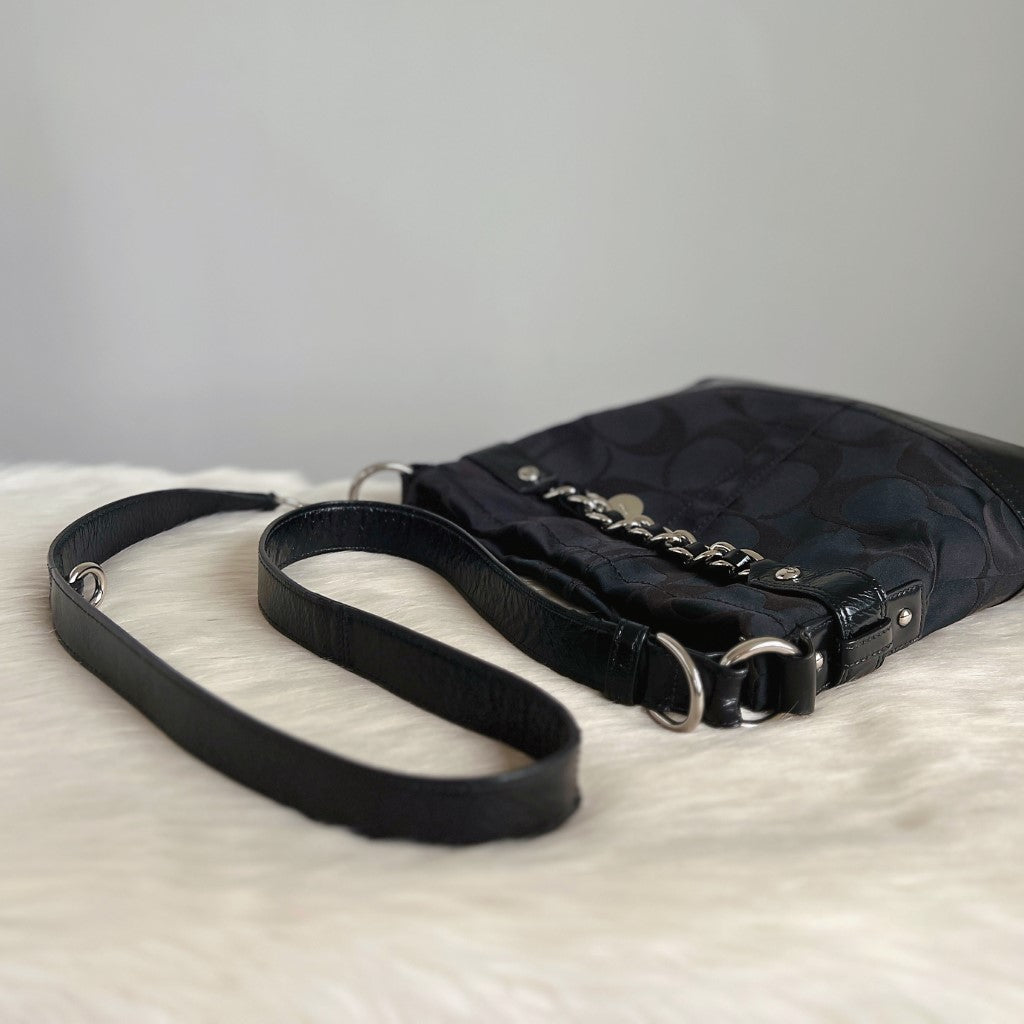 Coach Black Monogram Front Chain Detail Crossbody Shoulder Bag