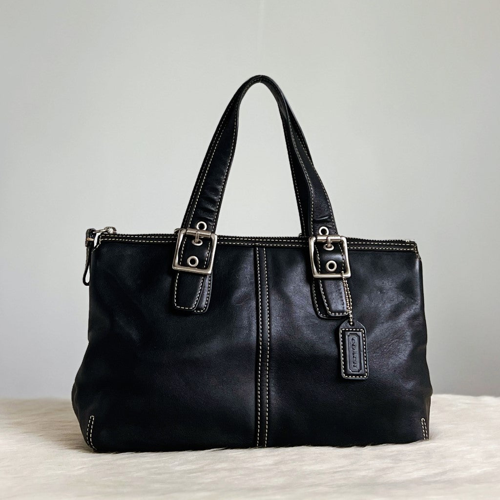 Coach Black Leather Buckle Detail Career Tote Bag