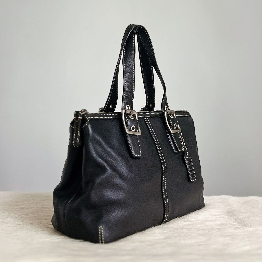 Coach Black Leather Buckle Detail Career Tote Bag