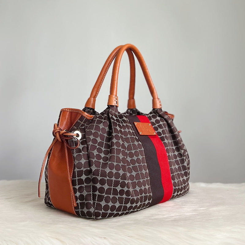 Kate Spade Caramel Leather Stripe Detail Drawstring Shoulder Bag