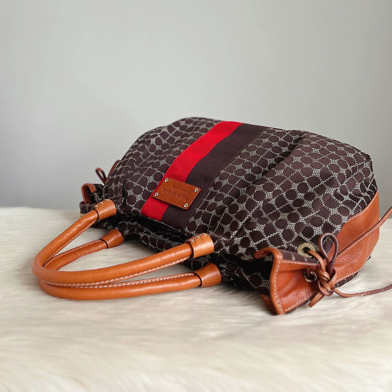Kate Spade Caramel Leather Stripe Detail Drawstring Shoulder Bag
