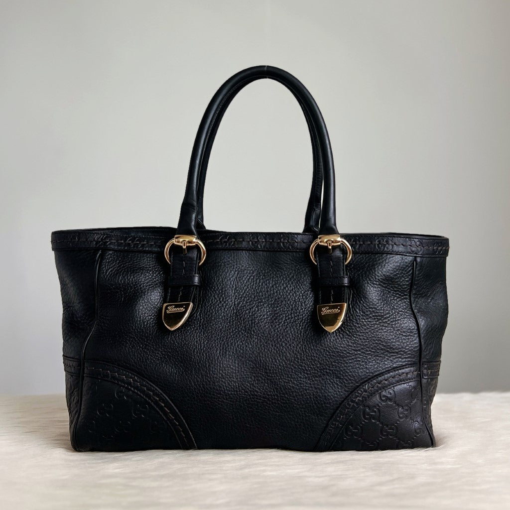 Gucci Black Leather Signature Double G Detail Shoulder Bag